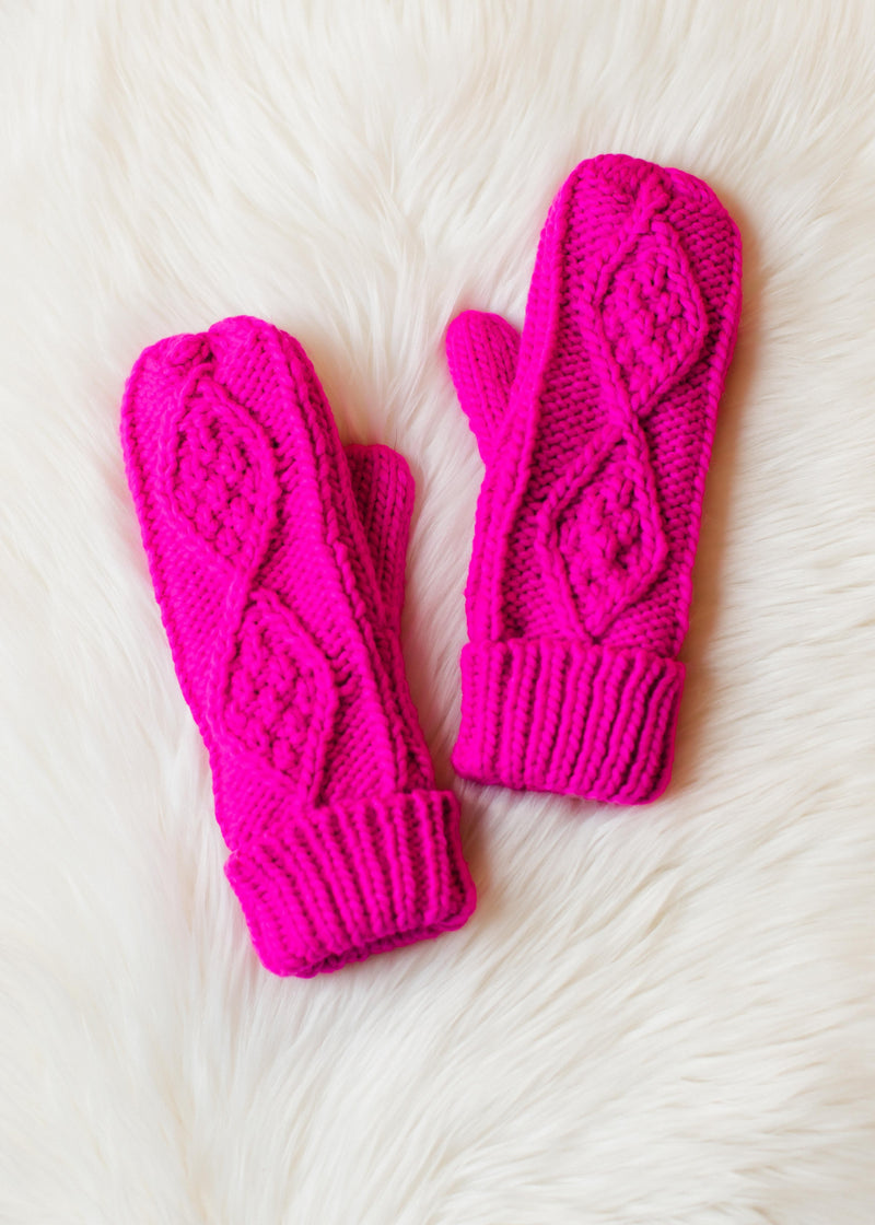 Pink Cable Knit Mittens