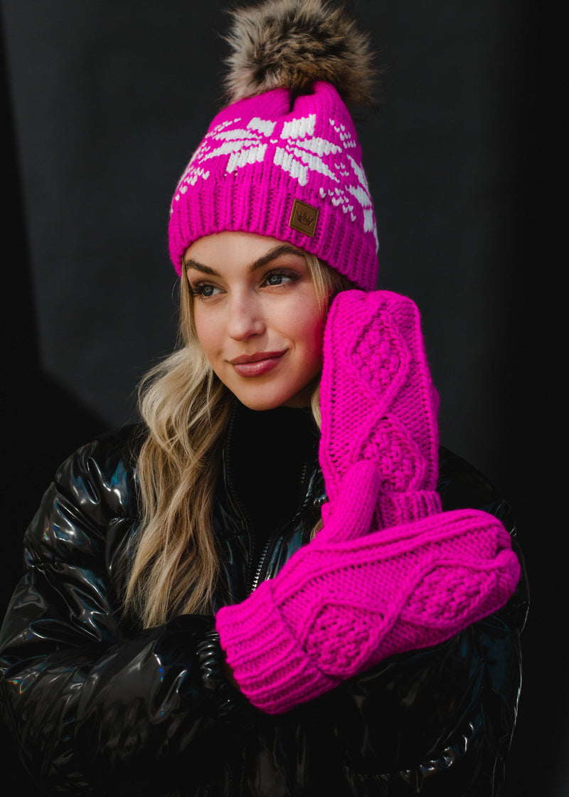 Pink Cable Knit Mittens
