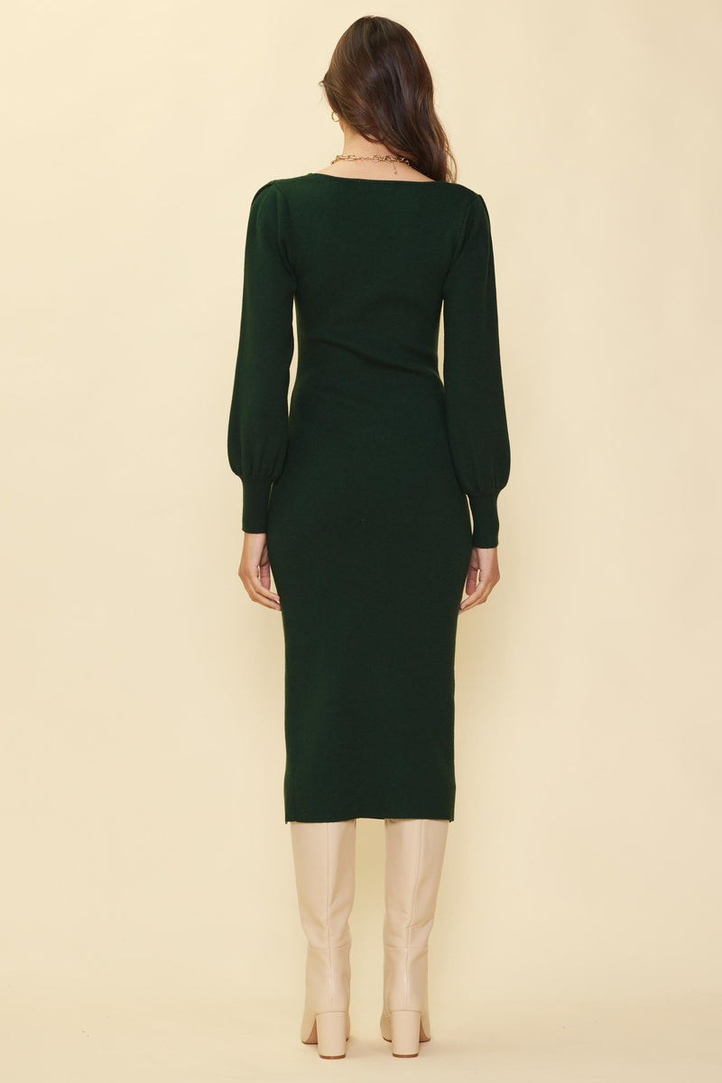 Long Sleeve Square Neck Sweater Dress (Green)