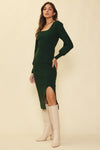 Long Sleeve Square Neck Sweater Dress (Green)