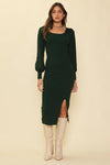 Long Sleeve Square Neck Sweater Dress (Green)