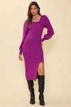 Long Sleeve Square Neck Sweater Dress (Orchid)