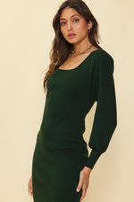 Long Sleeve Square Neck Sweater Dress (Green)