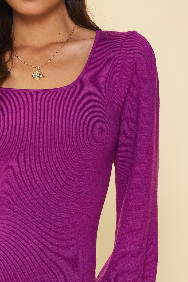 Long Sleeve Square Neck Sweater Dress (Orchid)