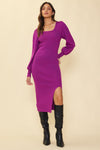 Long Sleeve Square Neck Sweater Dress (Orchid)