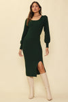 Long Sleeve Square Neck Sweater Dress (Green)