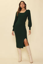 Long Sleeve Square Neck Sweater Dress (Green)