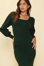 Long Sleeve Square Neck Sweater Dress (Green)