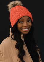 Orange Cable Knit Pom Hat