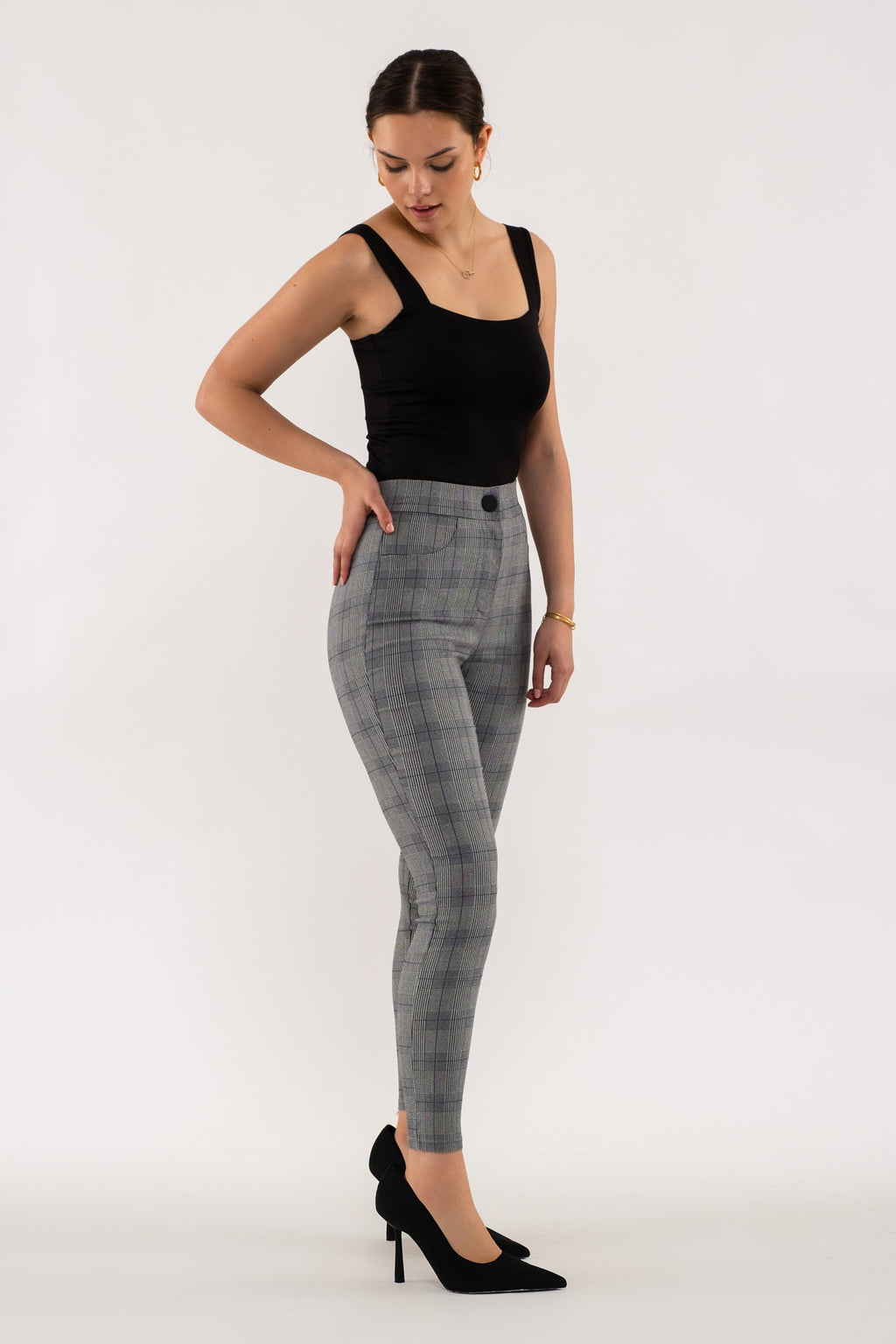 High Waist Plaid Skinny Pants