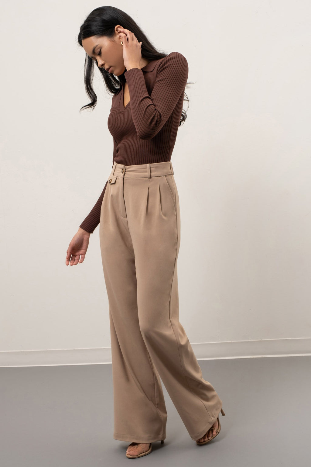 Wide Leg Trousers (Khaki)