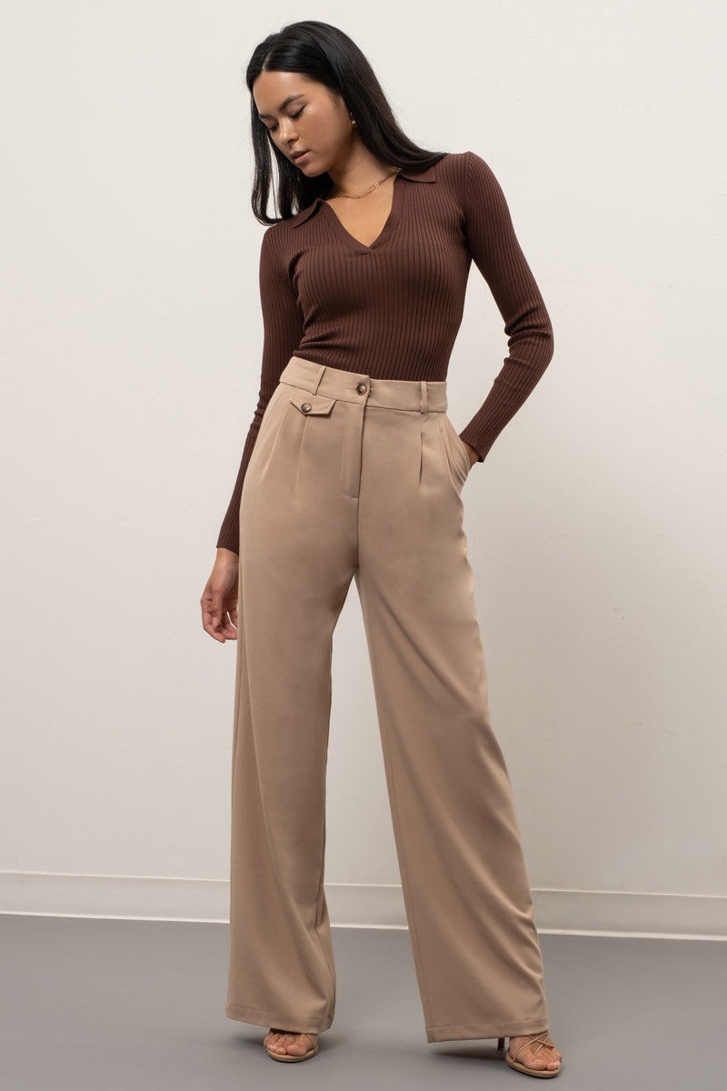 Wide Leg Trousers (Khaki)