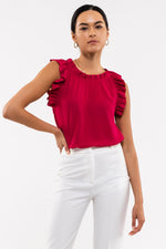 Sleeveless Ruffle Hem Woven Top (Magenta)
