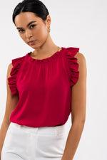 Sleeveless Ruffle Hem Woven Top (Magenta)