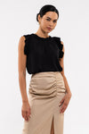 Sleeveless Ruffle Hem Woven Top (Black)