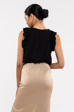 Sleeveless Ruffle Hem Woven Top (Black)