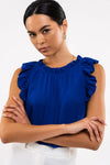 Sleeveless Ruffle Hem Woven Top (Deep Royal Blue)