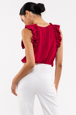 Sleeveless Ruffle Hem Woven Top (Magenta)