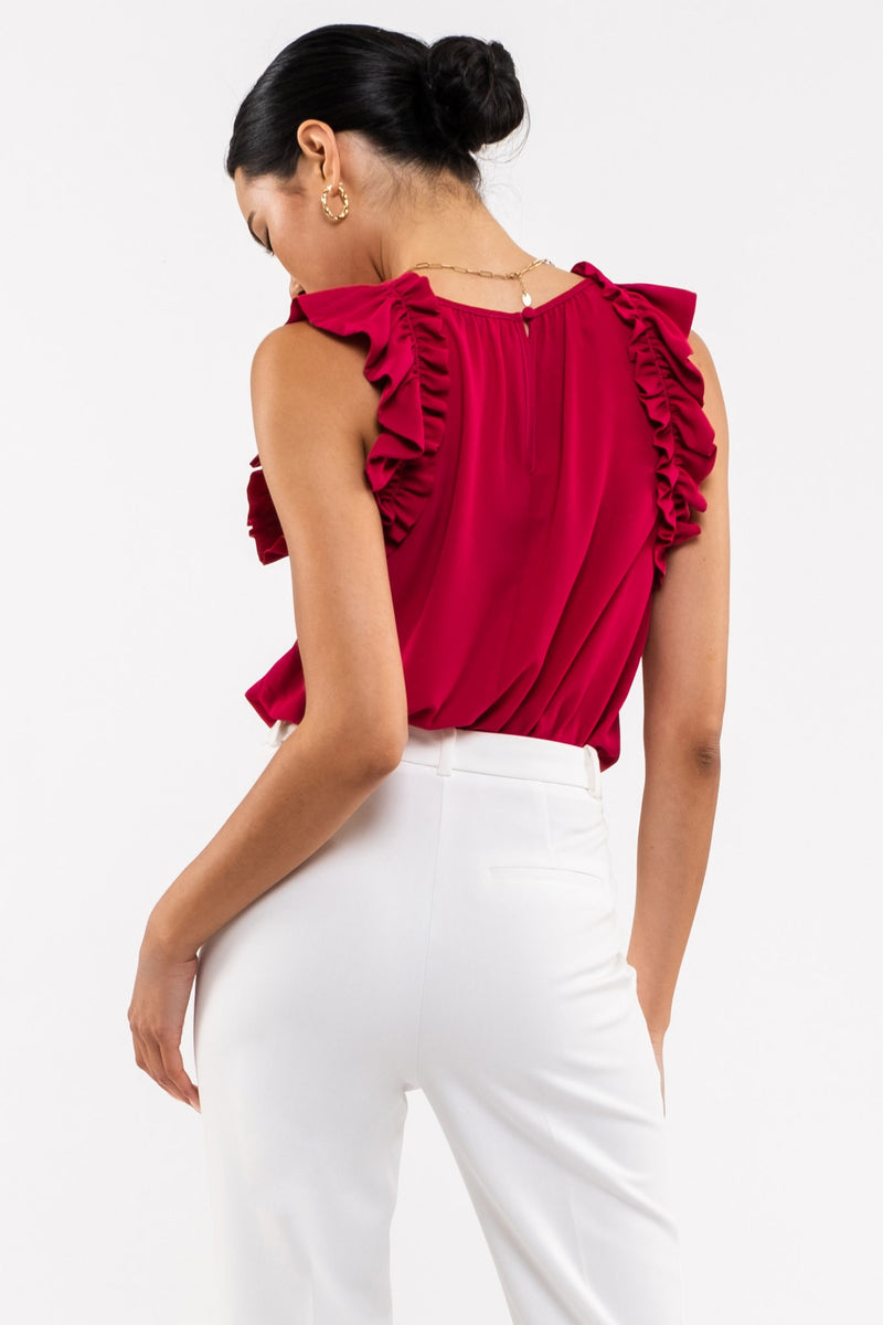 Sleeveless Ruffle Hem Woven Top (Magenta)