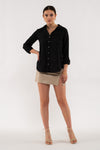 Front Pocket Collared Blouse (Black)