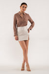 Front Pocket Collared Blouse (Mocha)