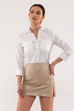 Front Pocket Collared Blouse (White)