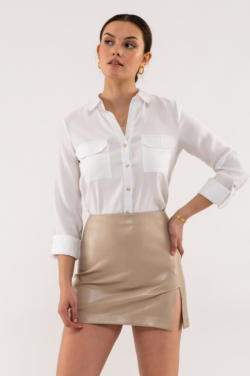 Front Pocket Collared Blouse (White)