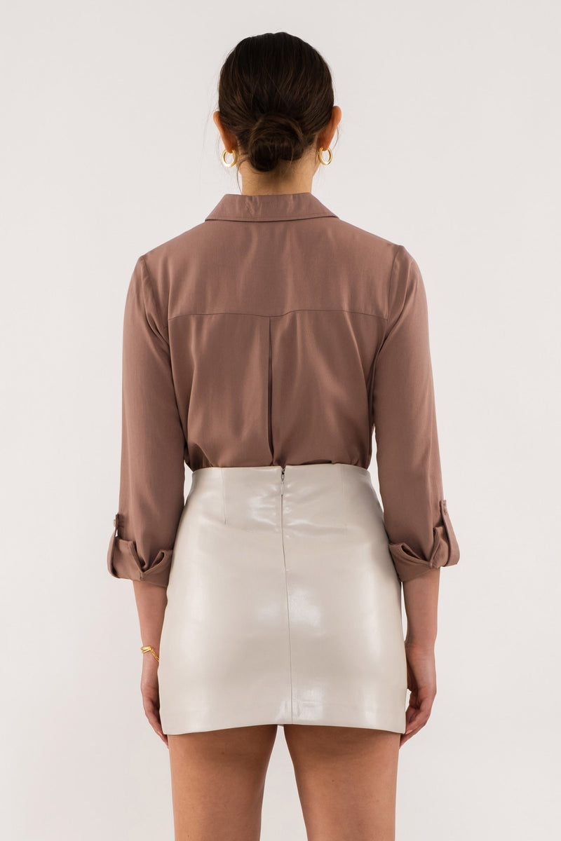 Front Pocket Collared Blouse (Mocha)