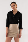 Front Pocket Collared Blouse (Black)