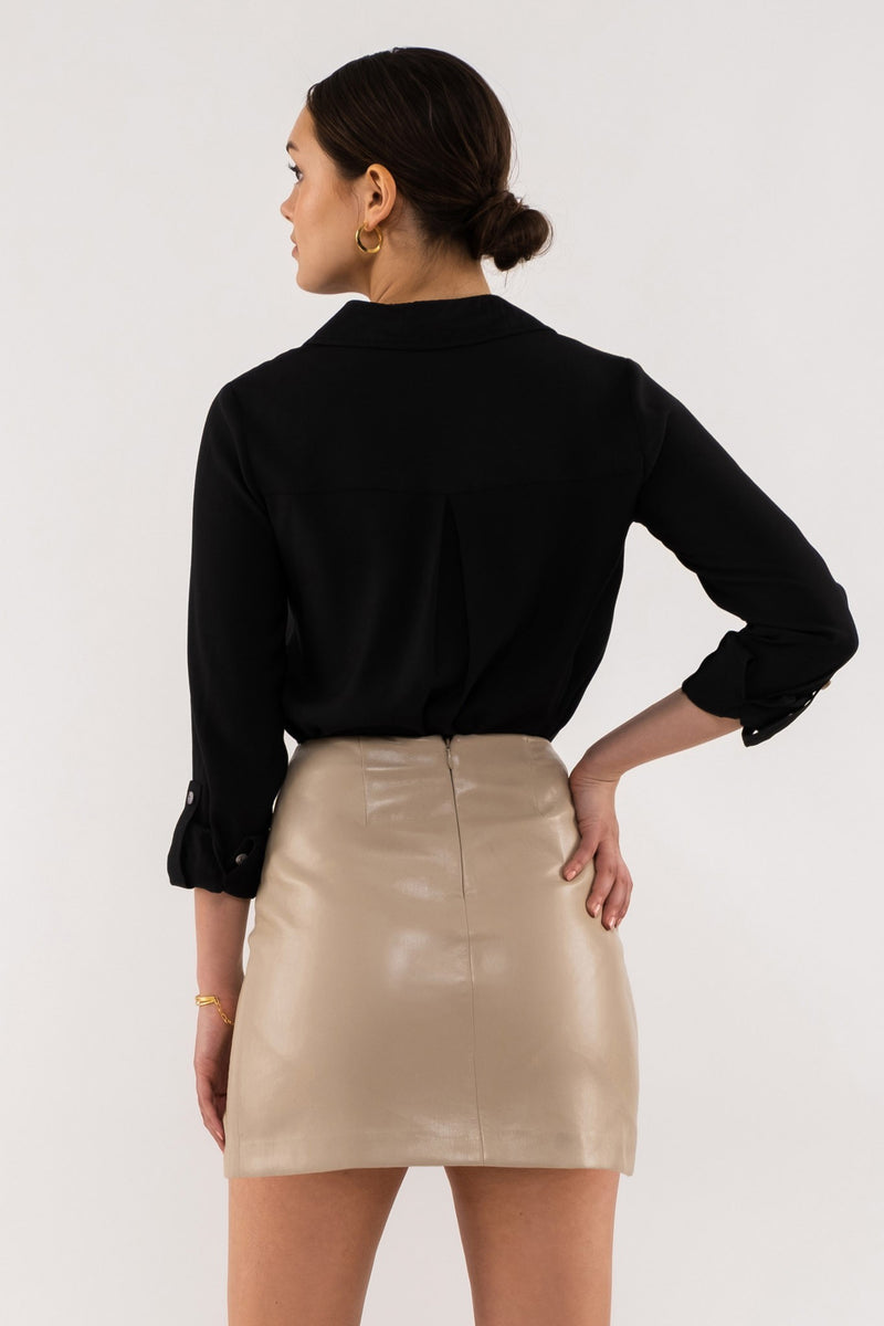 Front Pocket Collared Blouse (Black)