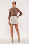 Front Pocket Collared Blouse (Mocha)