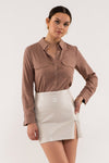 Front Pocket Collared Blouse (Mocha)