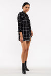 Grid Print Button Front Blouse (Black)