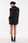 Grid Print Button Front Blouse (Black)