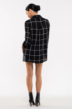 Grid Print Button Front Blouse (Black)