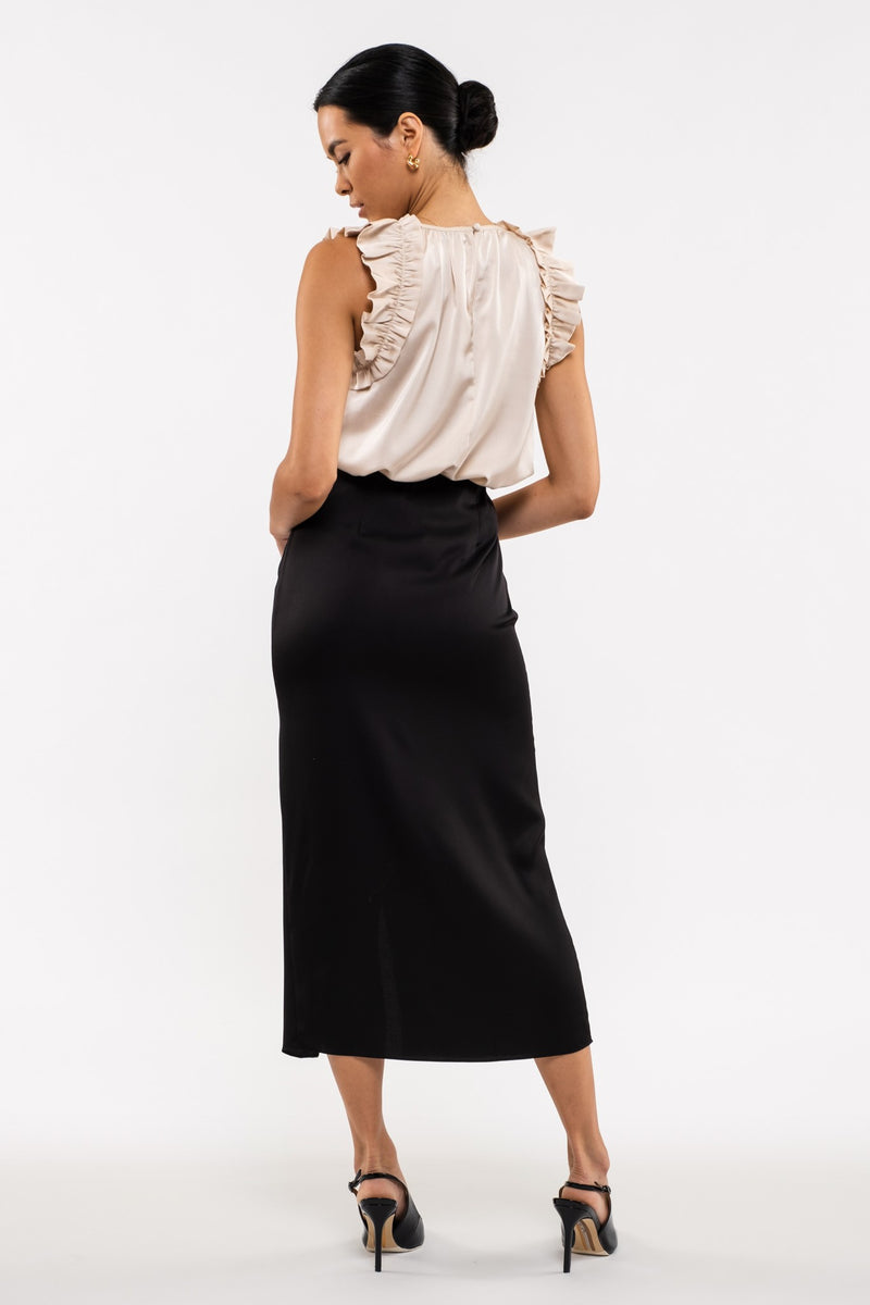 Satin Ruffle Woven Top (Champagne)