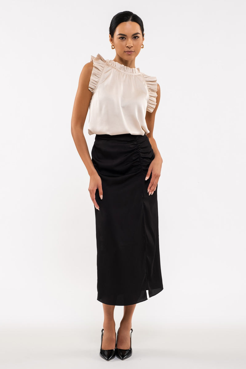 Satin Ruffle Woven Top (Champagne)