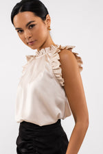 Satin Ruffle Woven Top (Champagne)
