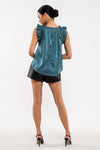 Satin Ruffle Woven Top (Teal)