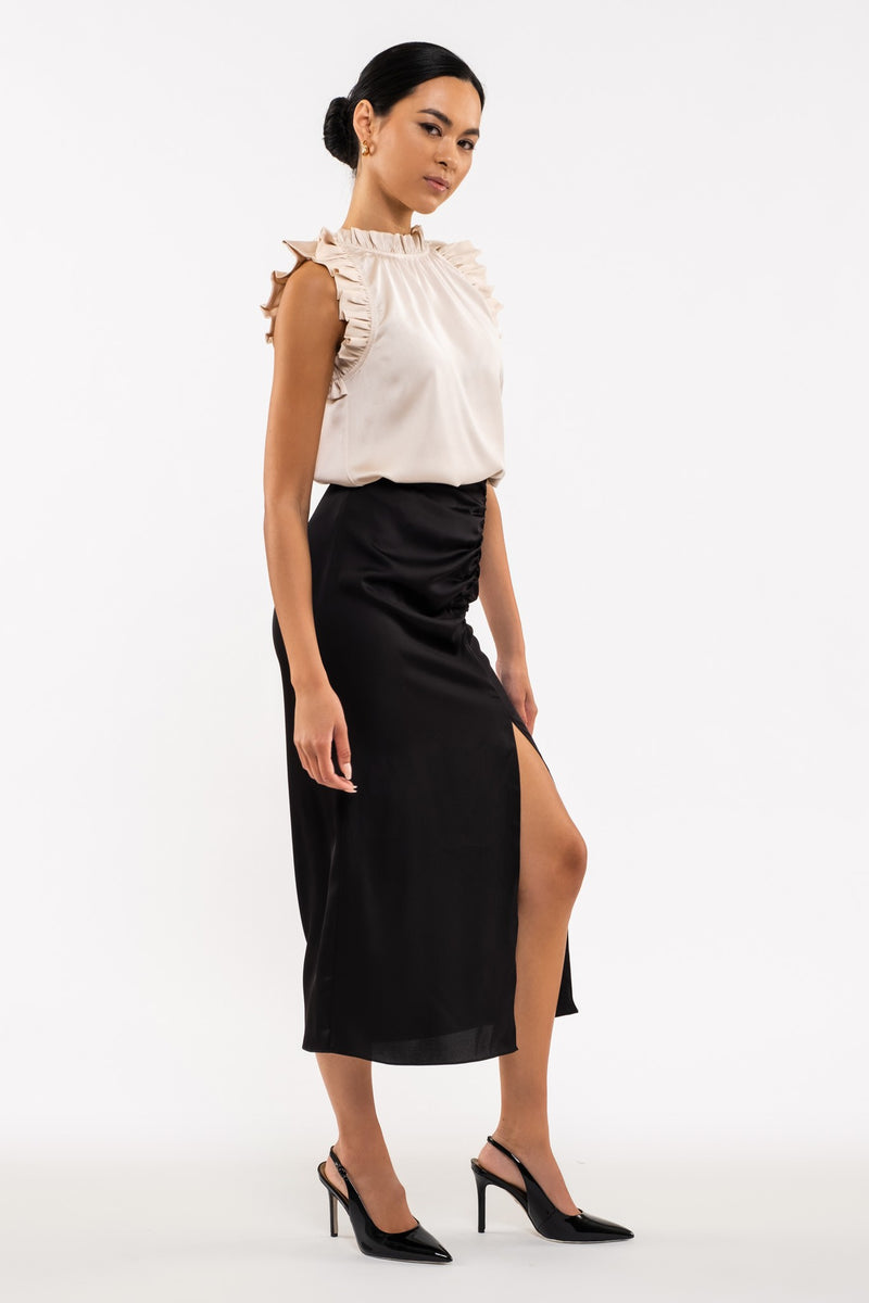 Satin Ruffle Woven Top (Champagne)
