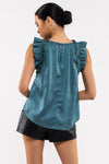 Satin Ruffle Woven Top (Teal)