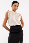 Satin Ruffle Woven Top (Champagne)