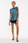 Satin Ruffle Woven Top (Teal)