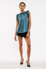 Satin Ruffle Woven Top (Teal)