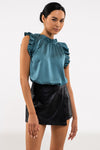 Satin Ruffle Woven Top (Teal)