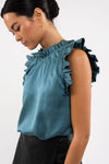 Satin Ruffle Woven Top (Teal)