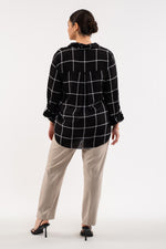 Grid Print Button Front Blouse (Plus Size - Black)