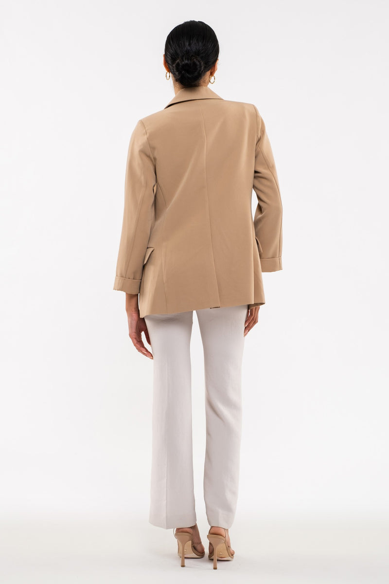 Double Breasted 3/4 Sleeve Blazer (Khaki)