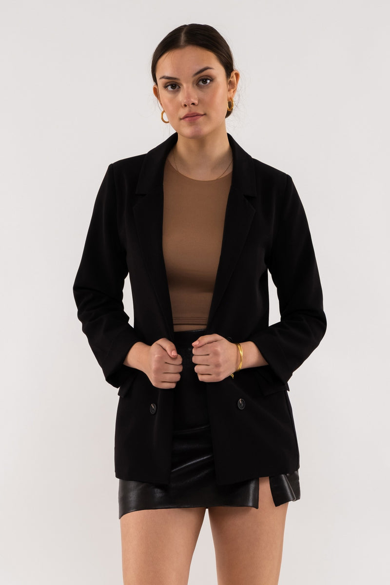 Double Breasted 3/4 Sleeve Blazer (Black)