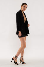 Double Breasted 3/4 Sleeve Blazer (Black)